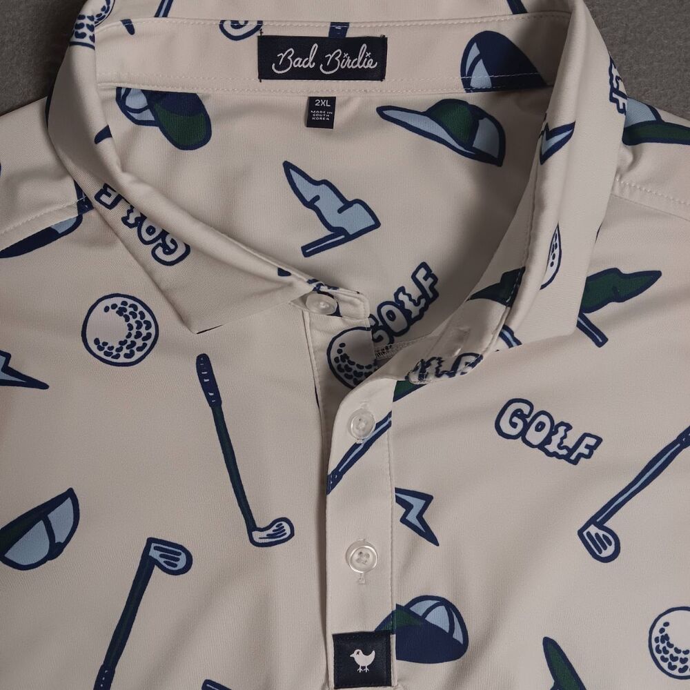 Bad Birdie Men's XXL Performance Polo- All Over Print - Golf Casual- EUC - Picture 5 of 13